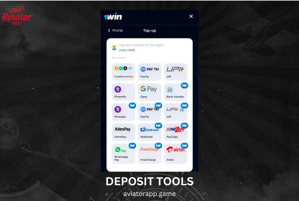 Deposit Tools for Aviator Game 1Win